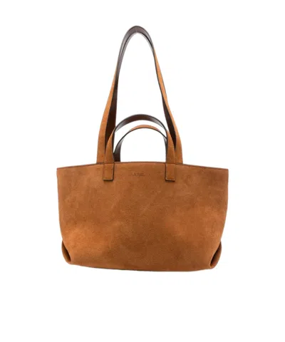 A.p.c. Logo-embossed Suede Tote Bag In Brown