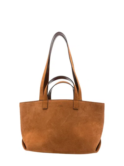 A.p.c. Logo-embossed Suede Tote Bag In Brown