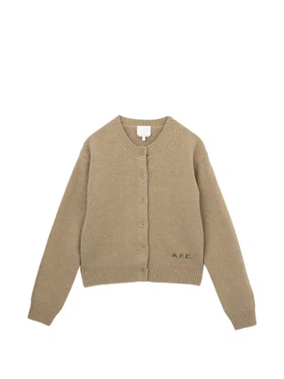 A.p.c. Logo-embroidered Cardigan In Green