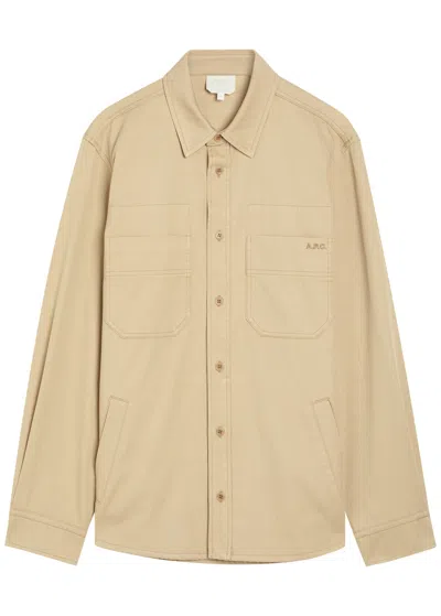 A.p.c. Logo-embroidered Cotton Overshirt In Brown