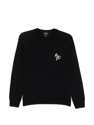 A.p.c. Logo-embroidered Crew-neck Sweater In Blue