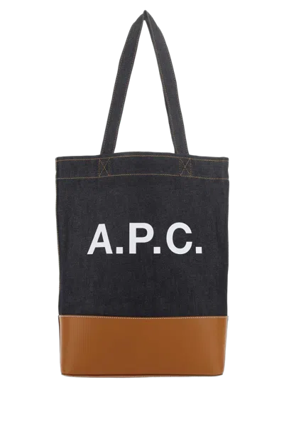 A.p.c. Logo-embroidered Denim Tote Bag In Navy