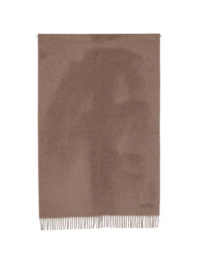 A.p.c. Logo-embroidered Fringed Scarf In Brown