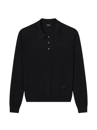A.p.c. Logo-embroidered Long-sleeve Polo Shirt In Black