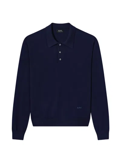 A.p.c. Logo-embroidered Long-sleeve Polo Shirt In Blue
