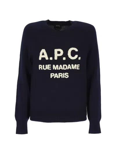 A.p.c. Logo-embroidered Raglan-sleeve Sweater In Blue