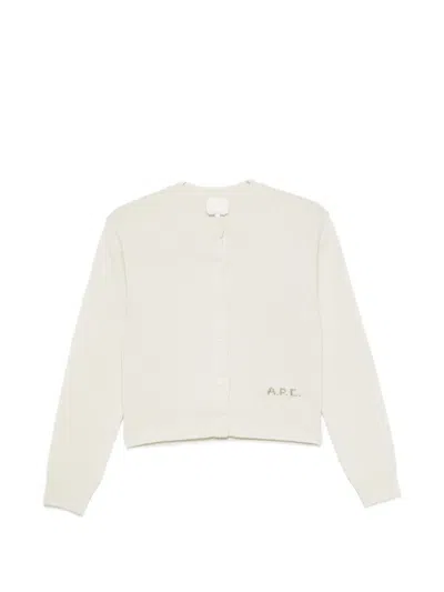 A.p.c. A. P.c. Logo-embroidered Ribbed-trim Cardigan In Neutral