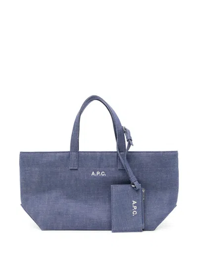 A.p.c. Logo-embroidered Tote Bag In Blue