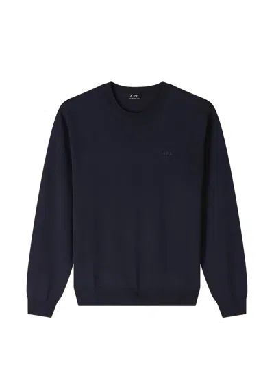 A.p.c. Logo-embroidered Wool Sweater In Blue