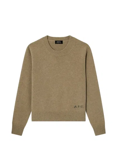 A.p.c. Logo-embroidered Wool Sweater In Brown