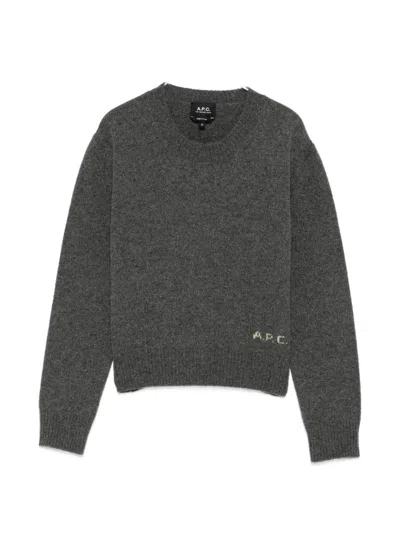A.p.c. Logo-knit Crew-neck Sweater In Grey