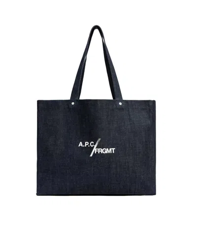 A.p.c. Logo-print Cotton Canvas Tote Bag In Navy