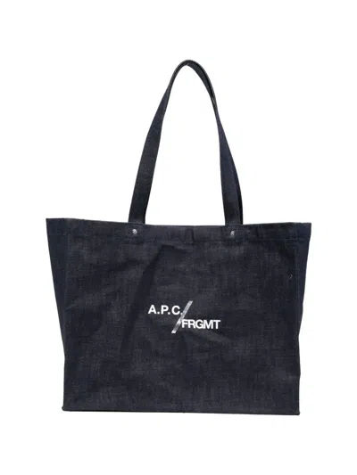 A.p.c. Logo-print Denim Shoulder Bag In Gray