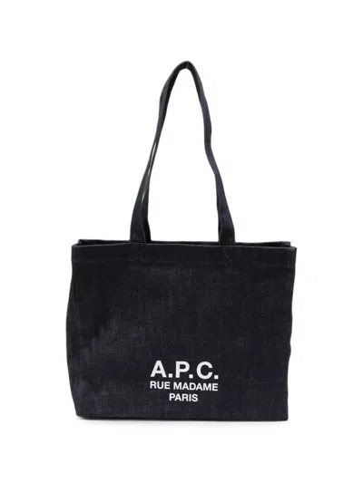 A.p.c. Logo-print Denim Tote Bag In Blue