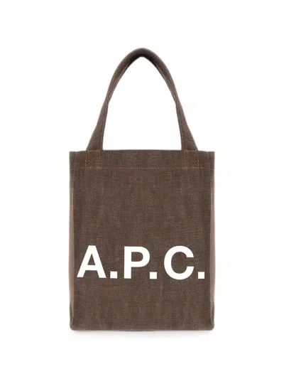 A.p.c. Logo-print Denim Tote Bag In Brown