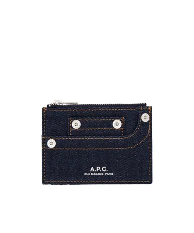 A.p.c. Logo-print Denim Wallet In Blue