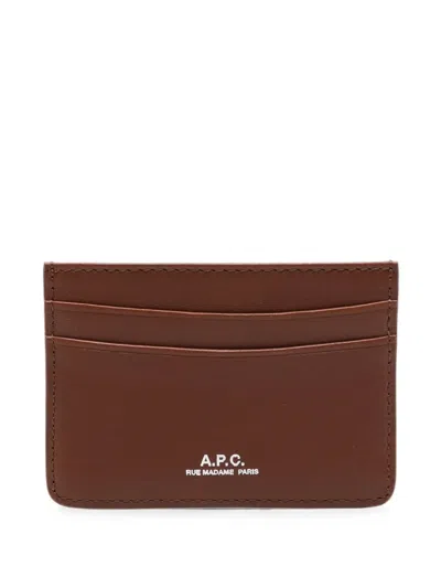 A.p.c. Logo-print Leather Cardholder In Red