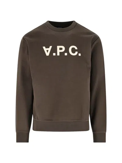 A.p.c. Logo-print Sweater In Brown