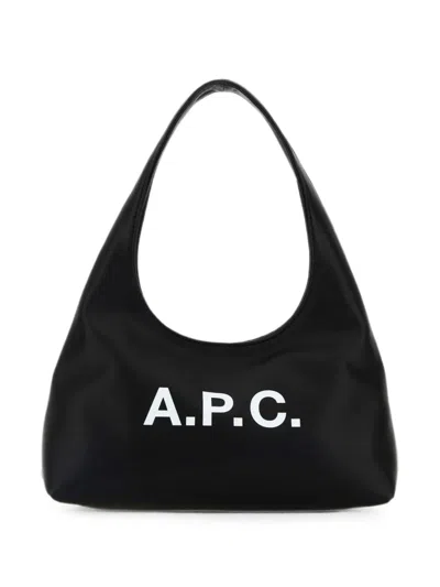 A.p.c. A. P.c. Ninon Flared Synthetic Leather Shoulder Bag With Printed Logo In Black
