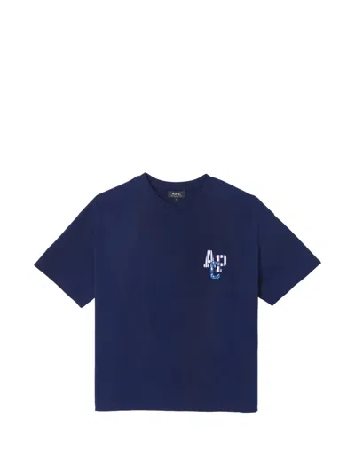 A.p.c. Logo-print T-shirt In Blue