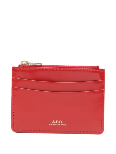 A.p.c. Logo-print Zip-fastening Card Holder In Red