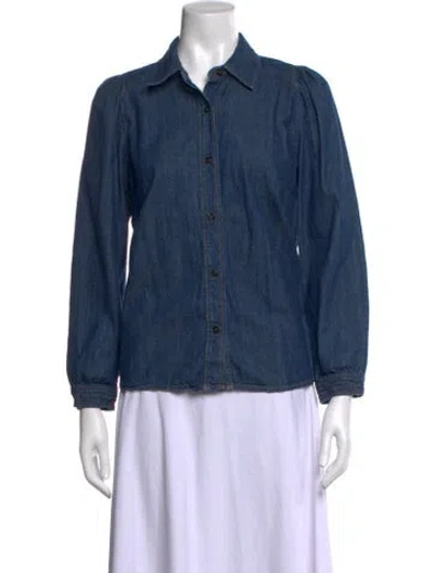 Pre-owned A.p.c. Long Sleeve Button-up Top In Blue