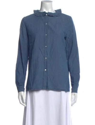Pre-owned A.p.c. Long Sleeve Button-up Top In Blue
