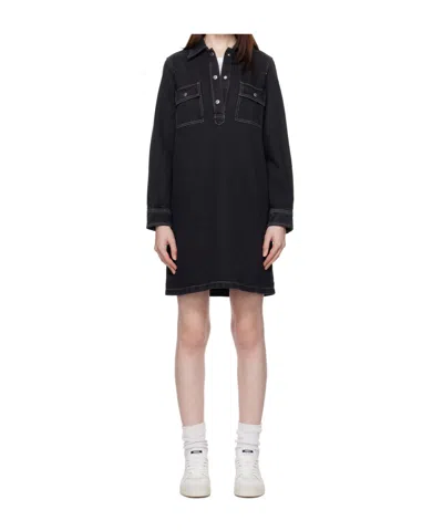 Apc Long Sleeve Denim Dress In Black