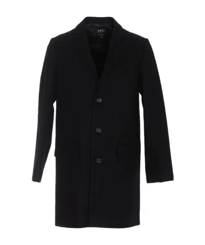 Apc Long-sleeve Wool Coat In Black