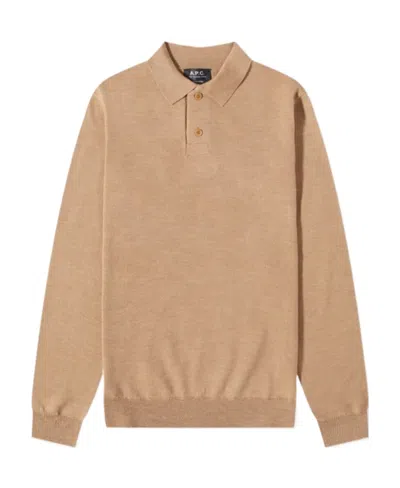 Apc Long-sleeve Wool Polo Shirt In Nude
