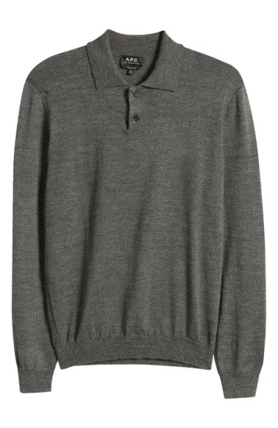 Apc A.p.c. Long Sleeve Wool Polo Sweater In Kaf Dark Green