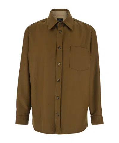 Apc Brown Jacket With Classic Collar And Buttoned Cuffs In Wool Blend Man