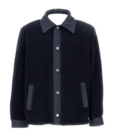 APC WILL FLEECE DENIM-PANEL JACKET