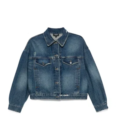 Apc Long-sleeved Denim Coat In Blue
