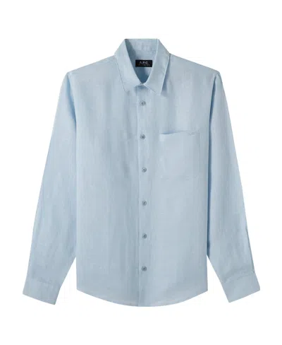 Apc Long-sleeved Linen Shirt In Blue