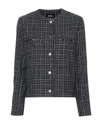 Apc Long-sleeved Plaid Casual Jacket In Black