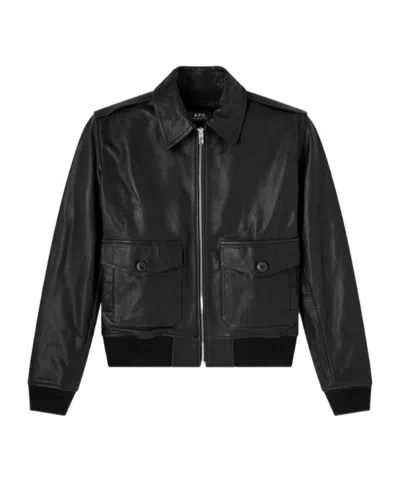 A.p.c. Long-sleeve Leather Jacket In Black