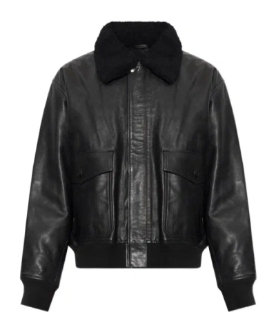 A.p.c. Charles Wool-fleece Trimmed Leather Jacket In Black
