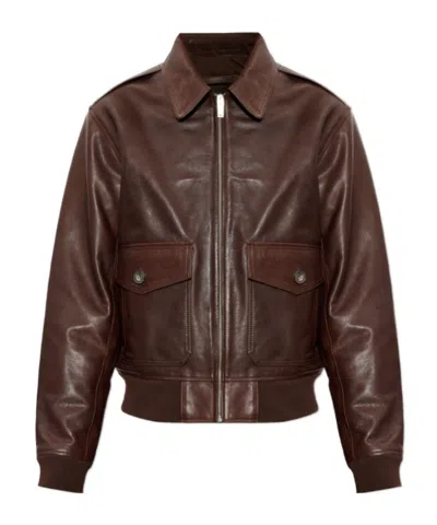 A.p.c. Long-sleeved Leather Jacket In Brown