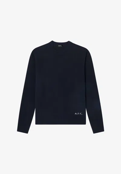 A.p.c. Loone Sizee Wool Sweater Xs Navy Blue In Black