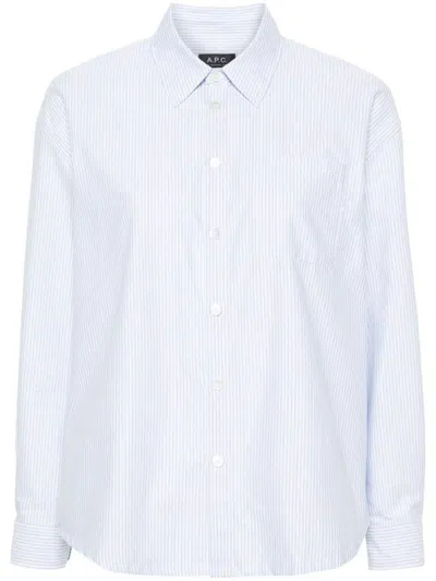 Apc A.p.c. Loose Fit Boyfriend Cotton Logo Shirt Clothing In Blue