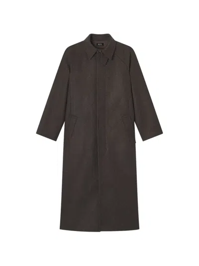 A.p.c. A. P.c. Loose-fit Heather Brown Mac In Recycled Wool Coat