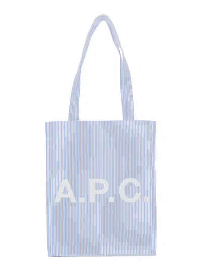 A.p.c. Lou Light Blue Shoulder Bag With All-over Striped Motif In Cotton For Men