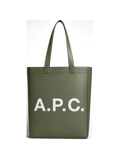 A.p.c. Lou Logo-print Tote Bag In Green