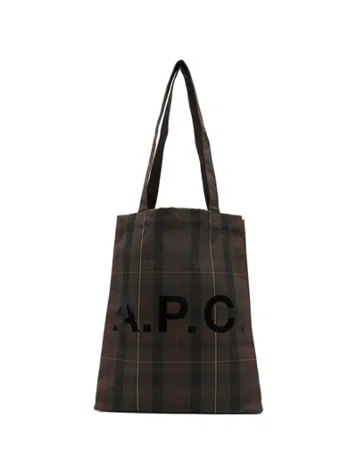 Apc Lou Plaid Tote Bag In Brown