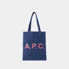 Apc A.p.c. Logo Printed Denim Tote Bag In Blue