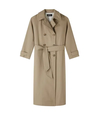 Apc Louise Trench Coat In Aae - Putty