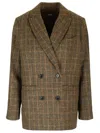 Apc A.p.c. Brown Plaid Double-breasted Lucy Jacket In Brown