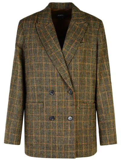 Apc A.p.c. 'lucy' Brown Virgin Wool Blazer In Multi