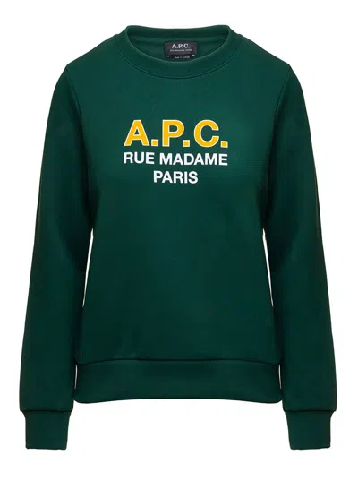 APC 'MADAME' GREEN CREWNECK SWEATSHIRT WITH CONTRASTING LOGO PRINT IN COTTON WOMAN